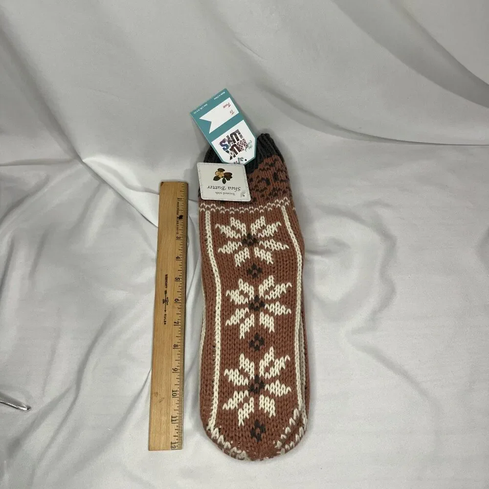 Muk Luks Socks winter slipper shea butter infused wine red grey NWT